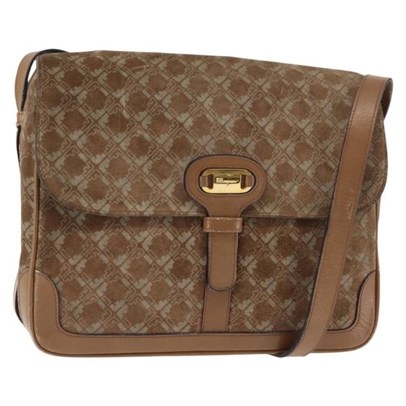 Salvatore Ferragamo Shoulder Bag Suede Beige Auth - Picture 2 of 16